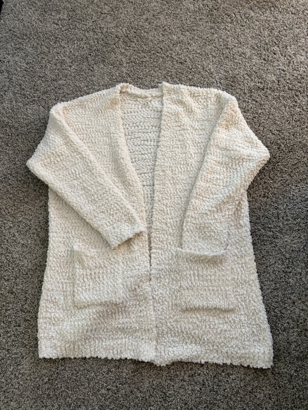 Plush Open-Front Cream Bouclé Cardigan